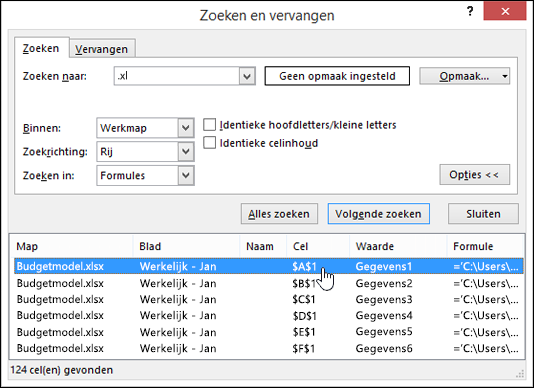 Dialoogvenster Zoeken en vervangen