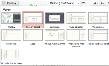 Klik op Indeling op het tabblad Start om het uiterlijk van de dia te wijzigen