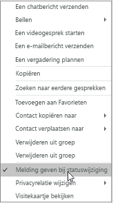 Menu waarin Markeren voor meldingen voor statuswijzigingen is gemarkeerd