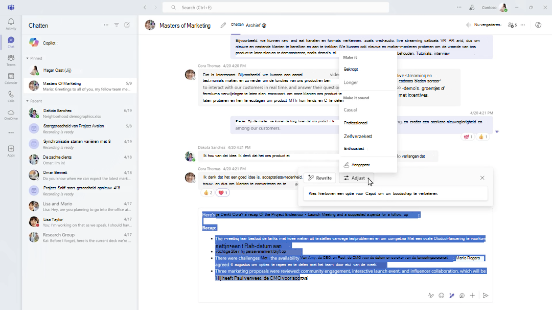 Copilot opstellen in Microsoft Teams-chat.