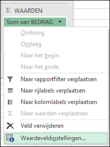 Excel-dialoogvenster Waardeveldinstellingen