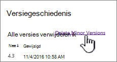 Het dialoogvenster Versie waarin Secundaire versies verwijderen is gemarkeerd