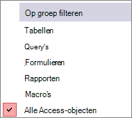 Navigatiedeelvenster Filteren op groepsmenu