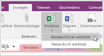 Schermafbeelding van de knop Werkblad invoegen in OneNote 2016.