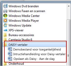 Menu Start met Daisy-bestanden na installatie
