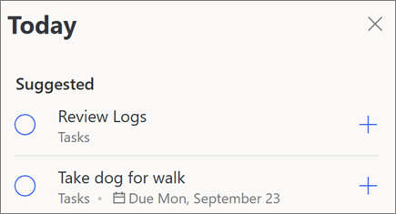 Vandaag suggesties voor mijn dag in Microsoft to-do