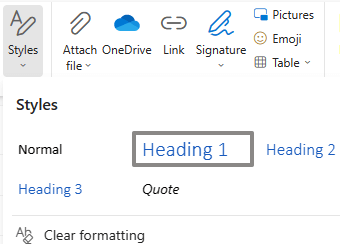 Het menu Stijlen in de webversie van Outlook.