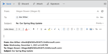 Knop Beantwoorden in Outlook voor Mac.