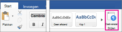Op het tabblad Start is het venster Stijlen gemarkeerd