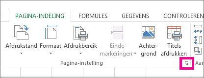 Klik op de pijl in de rechterbenedenhoek van de groep Pagina-instelling