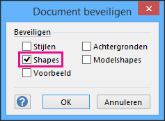 Shapes geselecteerd in Document beveiligen in Visio 2016