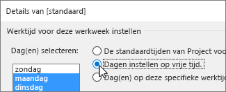 Dagen en werkdag of vrije dag selecteren