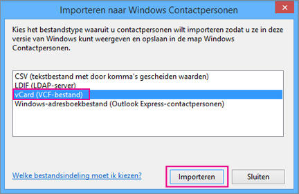 Kies vCard en vervolgens Importeren.