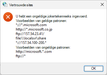 Jokertekens voor vertrouwde sites