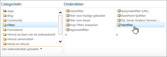 Het webonderdeel Tekstfilter selecteren