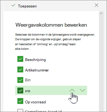 Pijl-omhoog of pijl-omlaag gebruiken of kolompositie slepen en neerzetten