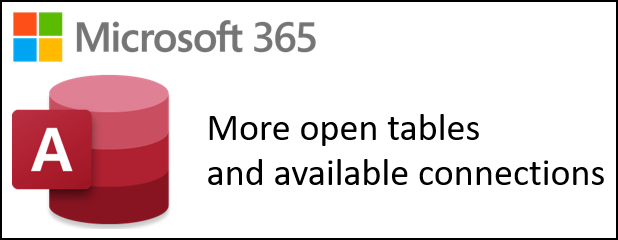 Access voor Microsoft 365-logo naast tekst die meer open tabellen en beschikbare verbindingen zegt