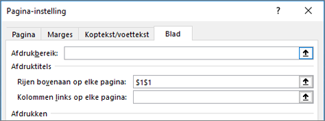 Tabblad Blad in het dialoogvenster Pagina-instelling
