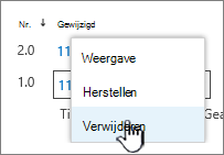 De vervolgkeuzelijst Versie waarin Verwijderen is gemarkeerd