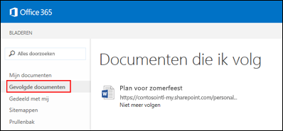 Schermafbeelding van de OneDrive voor Bedrijven-documenten die u volgt in Office 365.