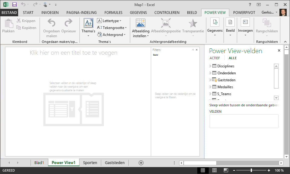 Een leeg Power View-rapport in Excel