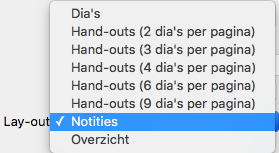 Indeling Notities selecteren in het dialoogvenster Afdrukken