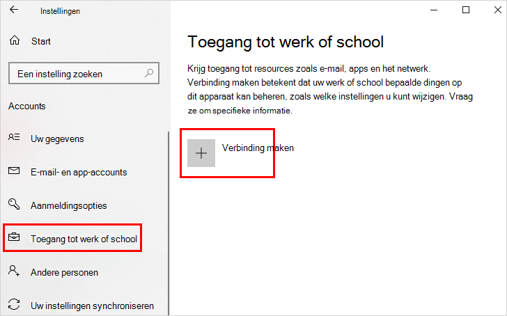 Toegang tot werk of school en Verbinding maken koppelingen