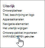 Uiterlijk van instellingen met navigatie geselecteerd