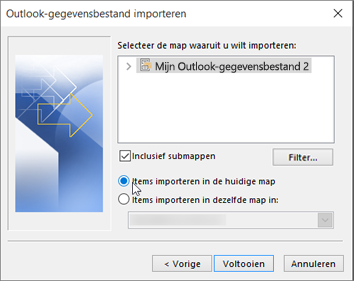 Items importeren in de huidige map kiezen