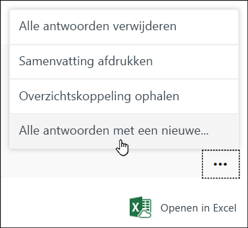 Optie Alle antwoorden met een nieuwe werkmap synchroniseren in Microsoft Forms