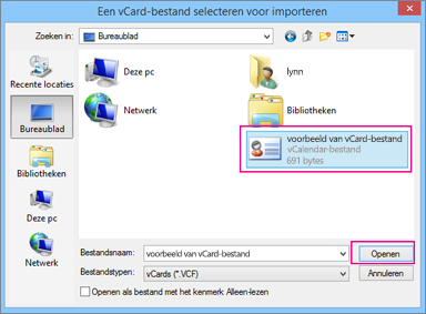 Kies het vCard-bestand dat u wilt importeren naar een csv-bestand.