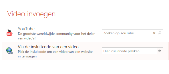 Toont de optie voor het insluiten van video’s in powerpoint