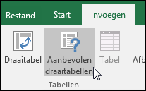 Ga naar Invoegen > Aanbevolen draaitabellen als een draaitabel met Excel voor u moet worden gemaakt.