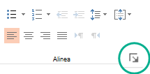 Klik in de groep Alinea op de startknop in de rechterbenedenhoek om het dialoogvenster Alinea te openen