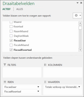 Lijst met draaitabelvelden