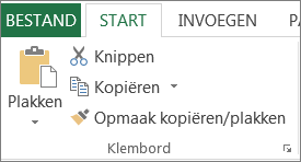 Knoppen voor kopiëren en plakken op het tabblad Start