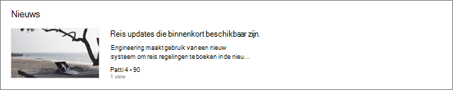 Screencap van het webonderdeel Nieuws van een SharePoint site, waar berichten zijn gefilterd