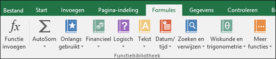 Het tabblad Formules op het lint in Excel