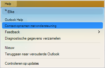 Neem contact op met ondersteuning in Outlook schermopname één