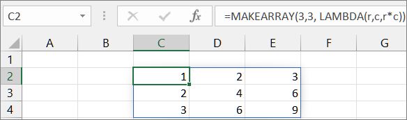 Voorbeeld van een eerste MAKEARRAY-functie