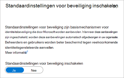 Het dialoogvenster Standaardinstellingen voor beveiliging inschakelen van de Eigenschappen van Azure Active Directory.