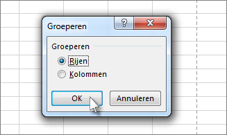 Klik op Rijen en klik vervolgens op OK