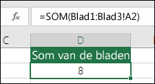 3D SOM-bewerking - Formule in cel D2 is =SOM(Blad1:Blad3!A2)