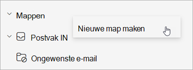 Schermopname van Nieuwe map maken geselecteerd in het menu Meer opties in het mappenvenster