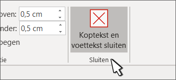 De knop Koptekst Sluiten