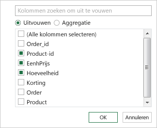 Kolomnamen selecteren