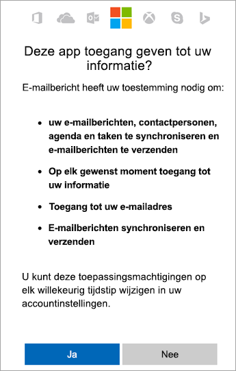 Tik op Ja als u machtigingen wilt accepteren