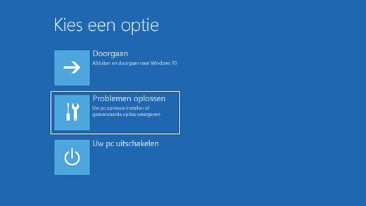 Scherm Een optie selecteren in de Windows Herstelomgeving.