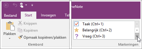 Schermafbeelding van de lijst met labels in OneNote 2016.