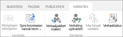 Schermafbeelding van het tabblad Variaties van de doelsite. Tab bevat twee groepen, variatie en vertaling